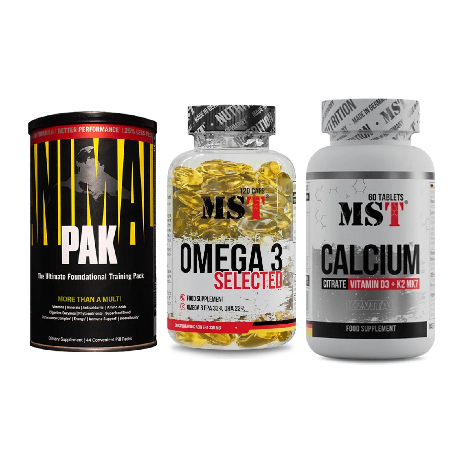 Grundversorgung: Universal + MST Omega 3 + MST Calcium – alle enthaltenen Artikel