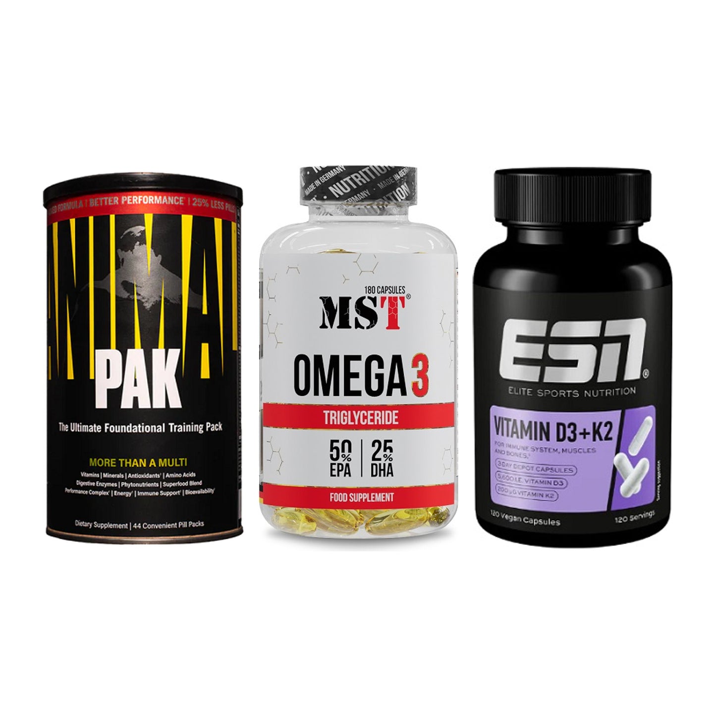 Grundversorgung: Universal + MST Omega 3 + ESN Vitamin D3 – alle enthaltenen Artikel