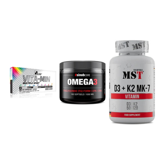 Grundversorgung: Olimp Vita-Min + Sinob Omega 3 + MST Vitamin D3 – alle enthaltenen Artikel