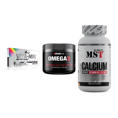 Grundversorgung: Olimp Vita-Min + Sinob Omega 3 + MST Calcium – alle enthaltenen Artikel