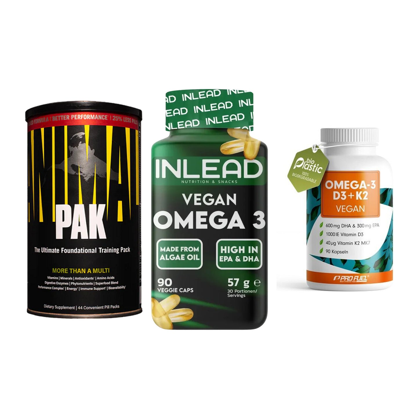 Grundversorgung: Universal + INLEAD Vegan + ProFuel Omega 3 – alle enthaltenen Artikel