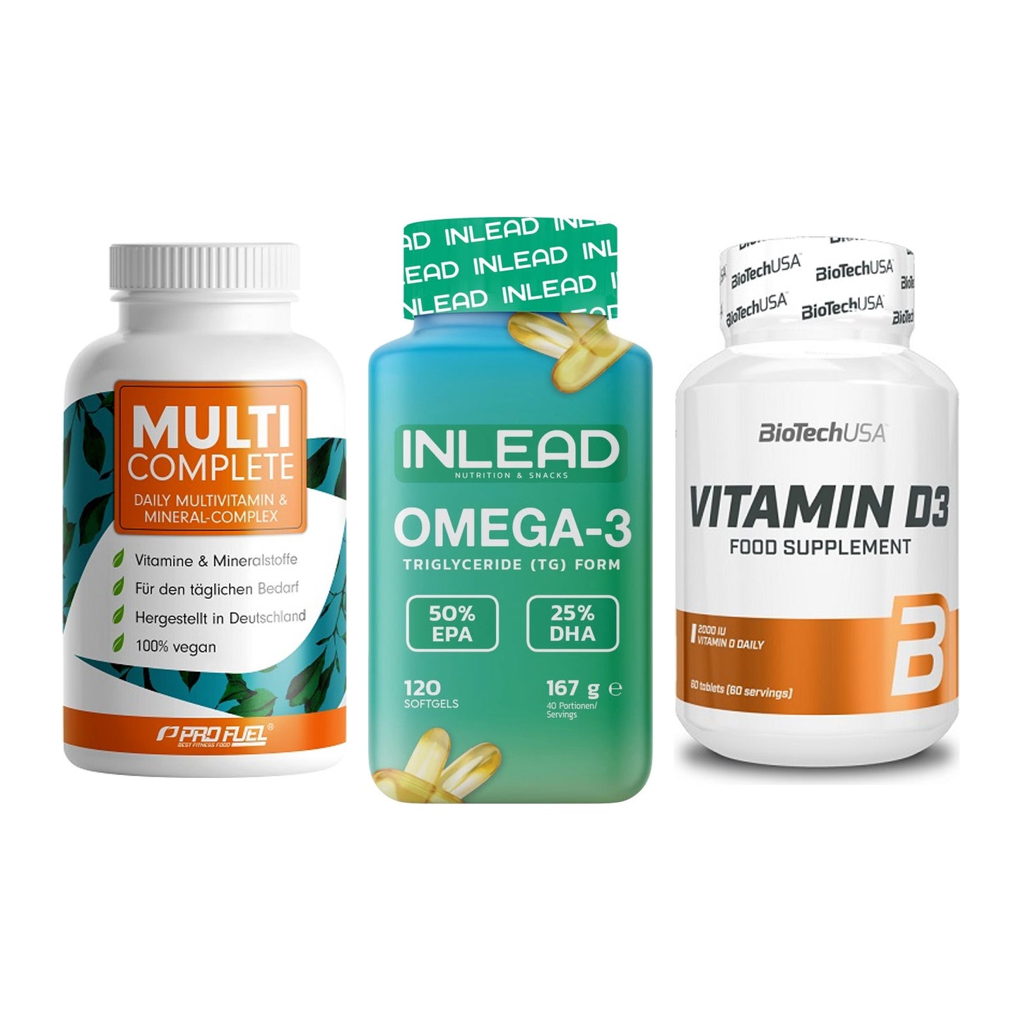 Grundversorgung: ProFuel MULTI + INLEAD Omega-3 + BioTech Vitamin – alle enthaltenen Artikel