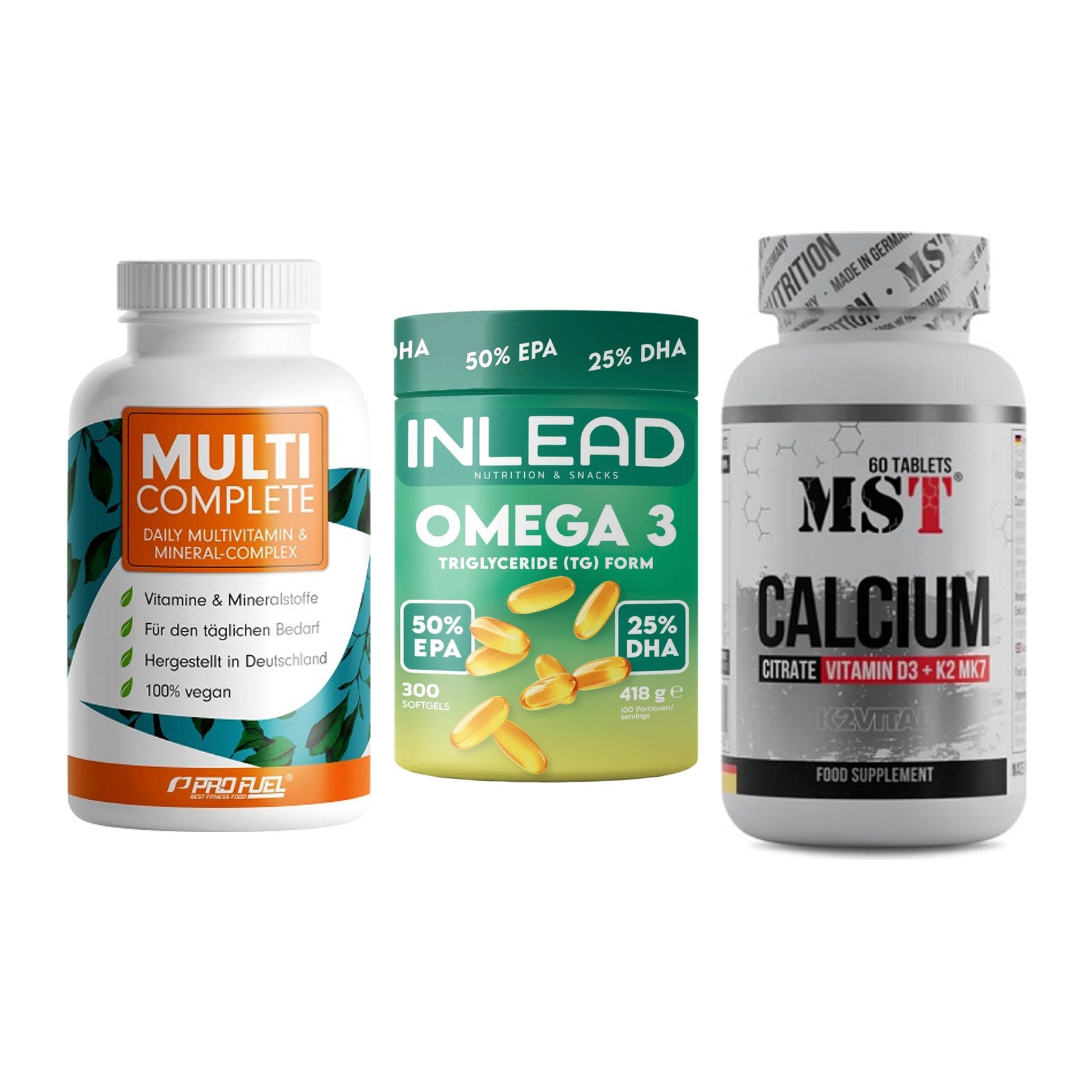 Grundversorgung: ProFuel MULTI + INLEAD Omega-3 + MST Calcium – alle enthaltenen Artikel