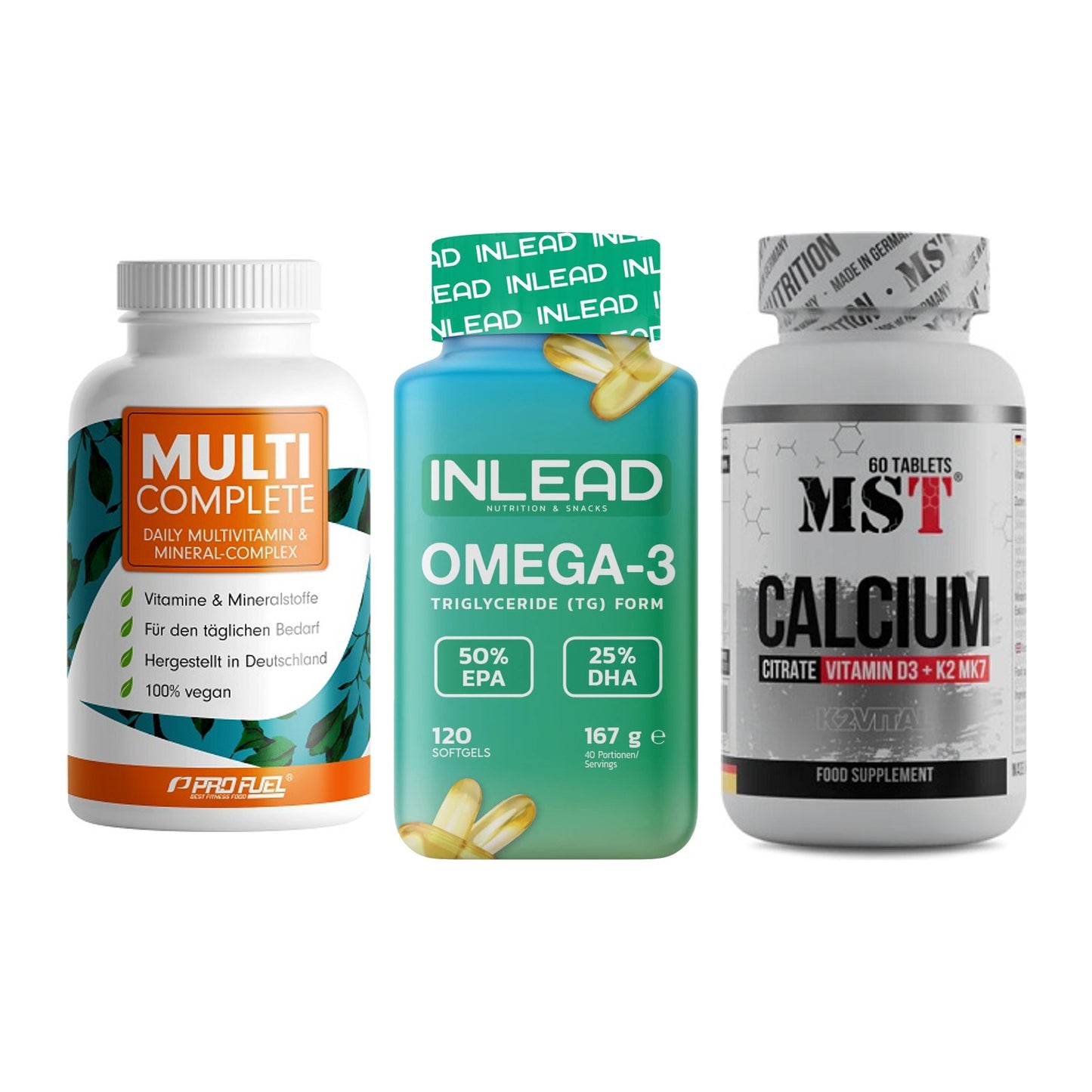 Grundversorgung: ProFuel MULTI + INLEAD Omega-3 + MST Calcium – alle enthaltenen Artikel