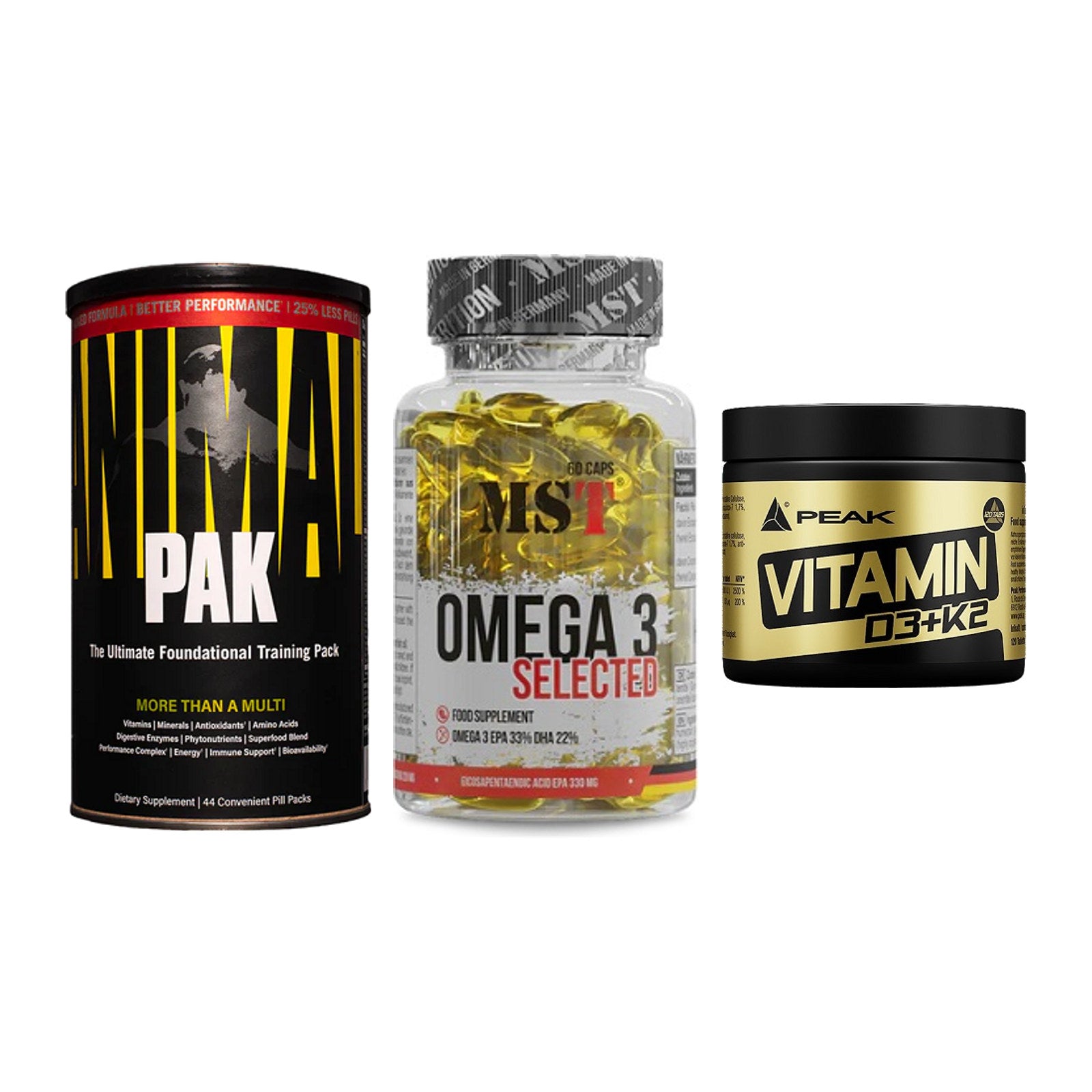 Grundversorgung: Universal + MST Omega 3 + Peak Vitamin – alle enthaltenen Artikel
