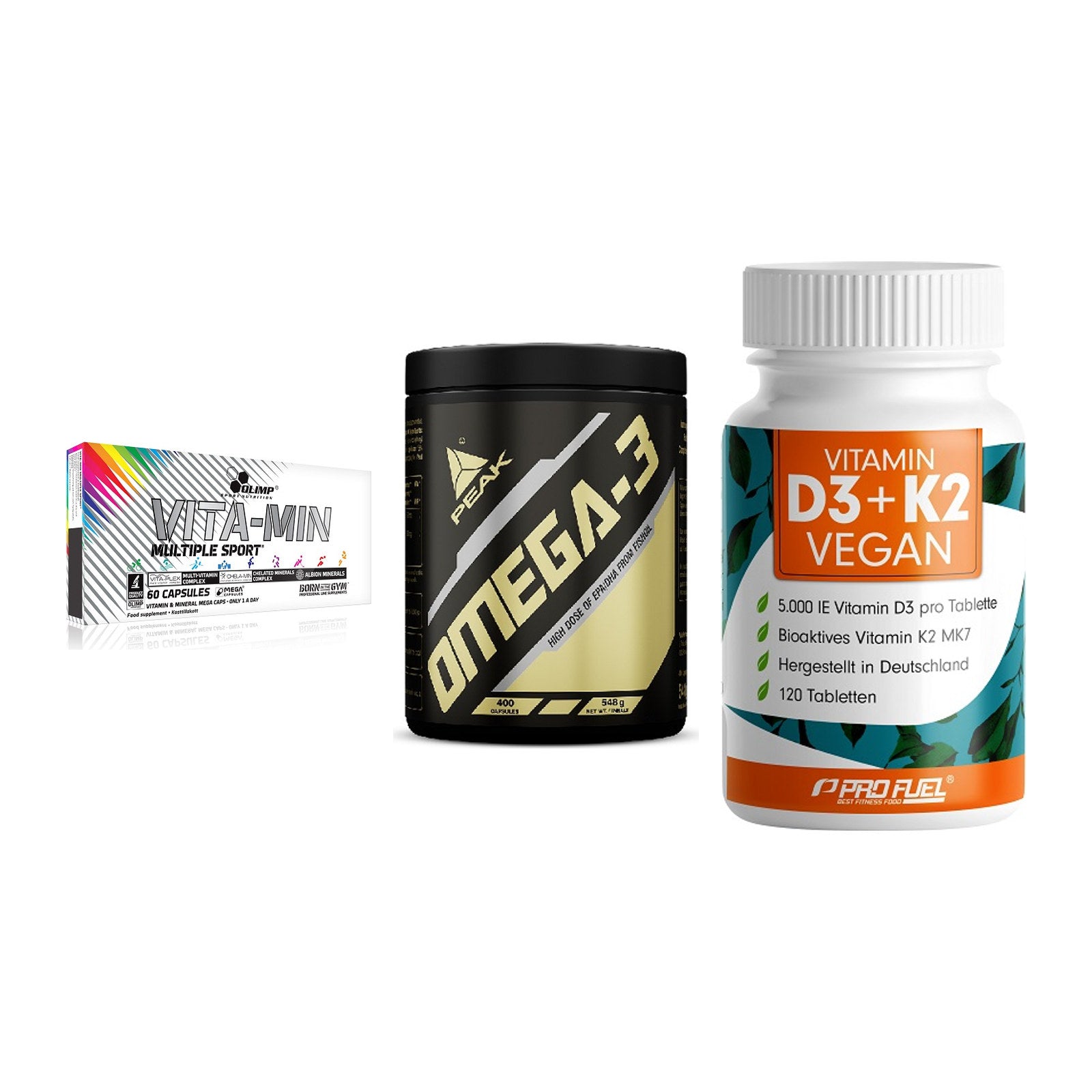 Grundversorgung: Olimp Vita-Min + Peak Omega-3 + ProFuel Vitamin – alle enthaltenen Artikel