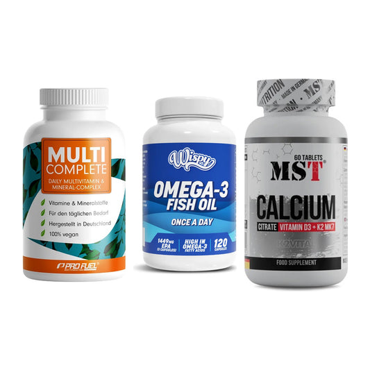 Grundversorgung: ProFuel MULTI + Wispy Omega 3 + MST Calcium – alle enthaltenen Artikel