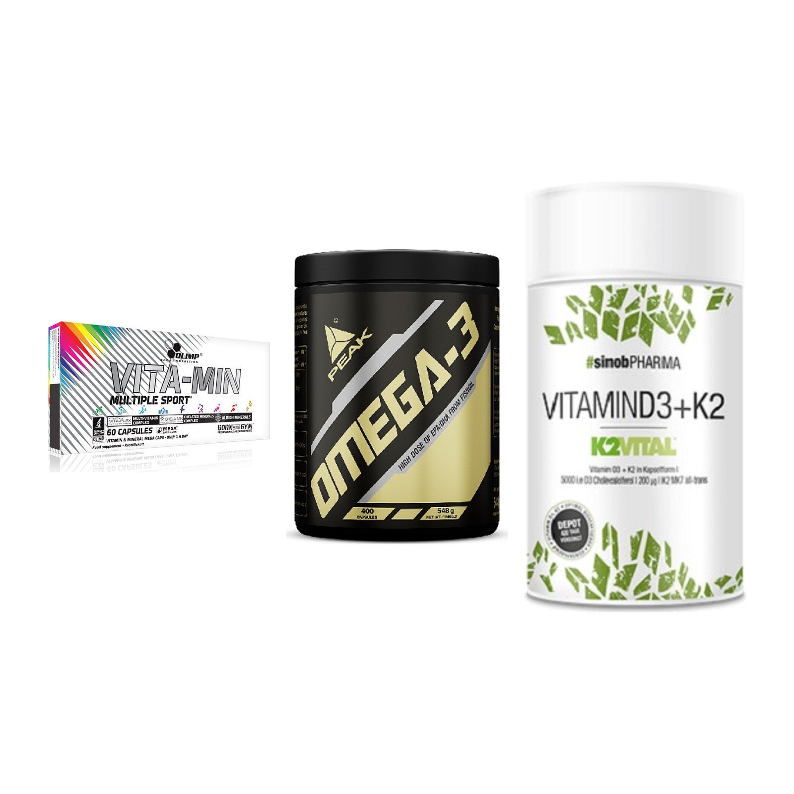Grundversorgung: Olimp Vita-Min + Peak Omega-3 + Sinob Vitamin – alle enthaltenen Artikel