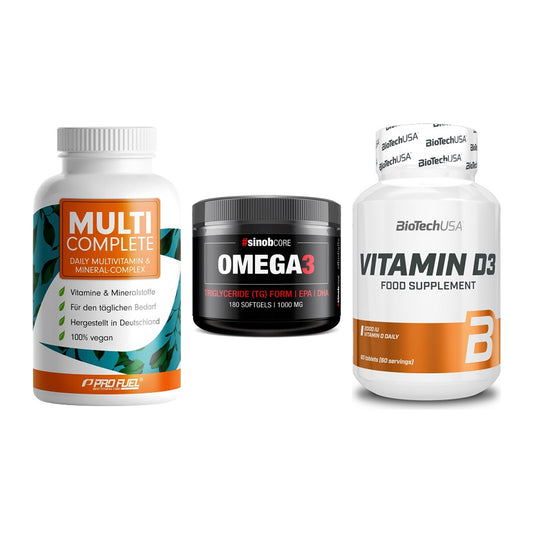 Grundversorgung: ProFuel MULTI + Sinob Omega 3 + BioTech Vitamin – alle enthaltenen Artikel