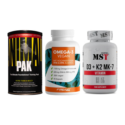 Grundversorgung: Universal + ProFuel Omega 3 + MST Vitamin D3 – alle enthaltenen Artikel