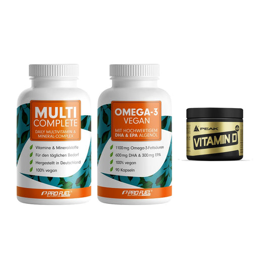 Grundversorgung: ProFuel MULTI + ProFuel Omega 3 + Peak Vitamin D – alle enthaltenen Artikel
