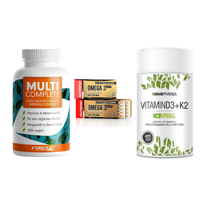 Grundversorgung: ProFuel MULTI + Nutrend Omega 3 + Sinob Vitamin – alle enthaltenen Artikel