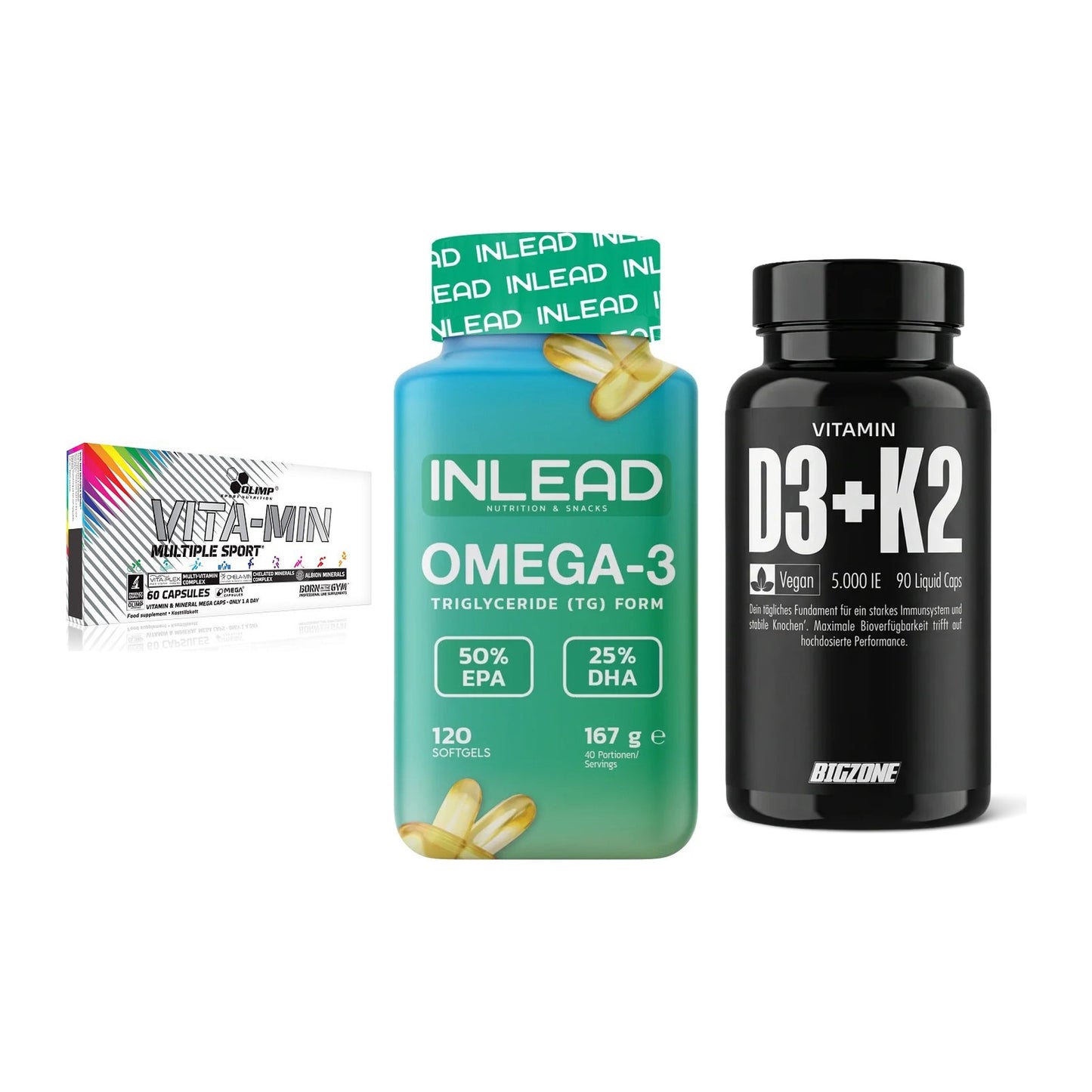 Grundversorgung: Olimp Vita-Min + INLEAD Omega-3 + Big Zone – alle enthaltenen Artikel
