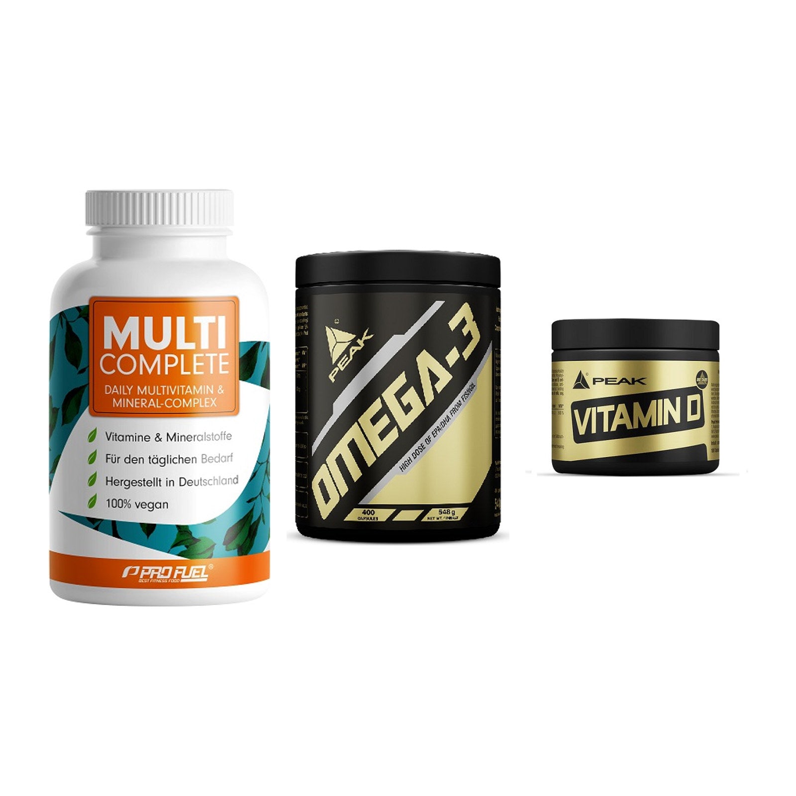 Grundversorgung: ProFuel MULTI + Peak Omega-3 + Peak Vitamin D – alle enthaltenen Artikel