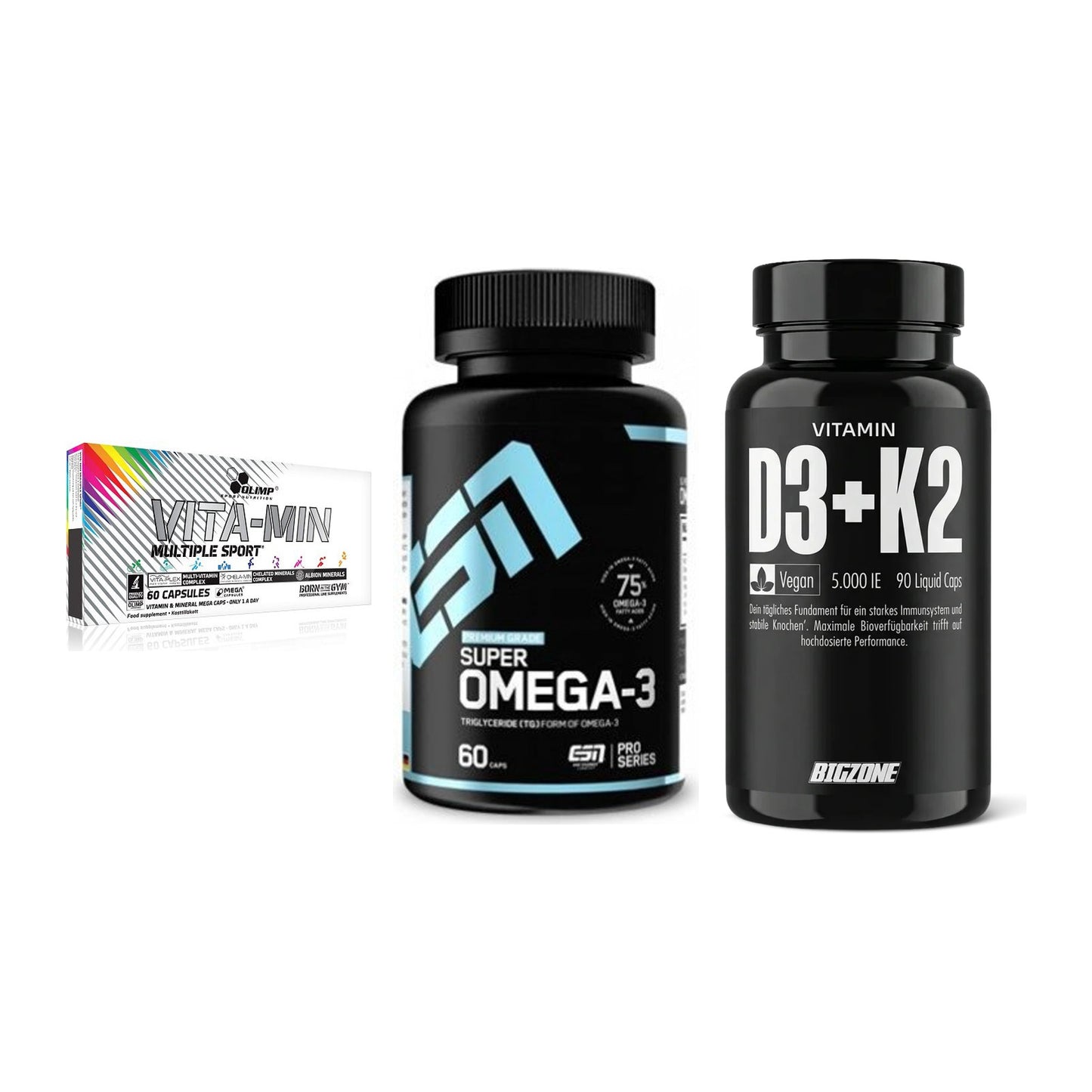 Grundversorgung: Olimp Vita-Min + ESN Omega 3 + Big Zone – alle enthaltenen Artikel
