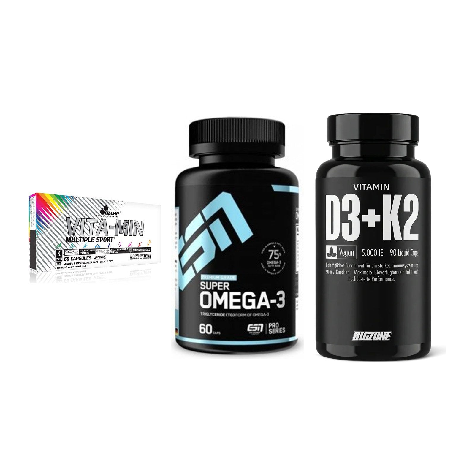 Grundversorgung: Olimp Vita-Min + ESN Omega 3 + Big Zone – alle enthaltenen Artikel