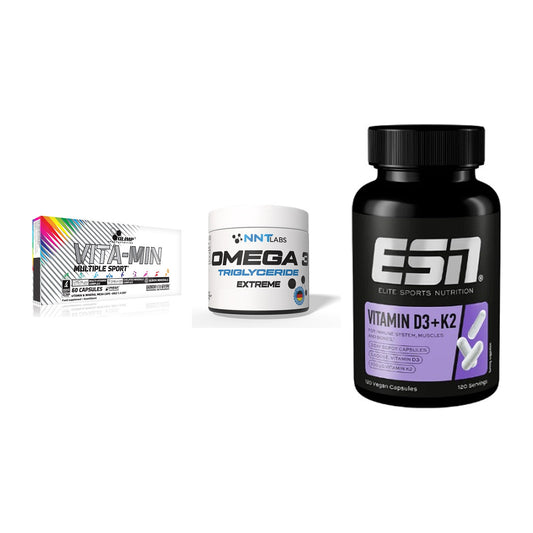 Grundversorgung: Olimp Vita-Min + NNT Omega 3 + ESN Vitamin D3 – alle enthaltenen Artikel