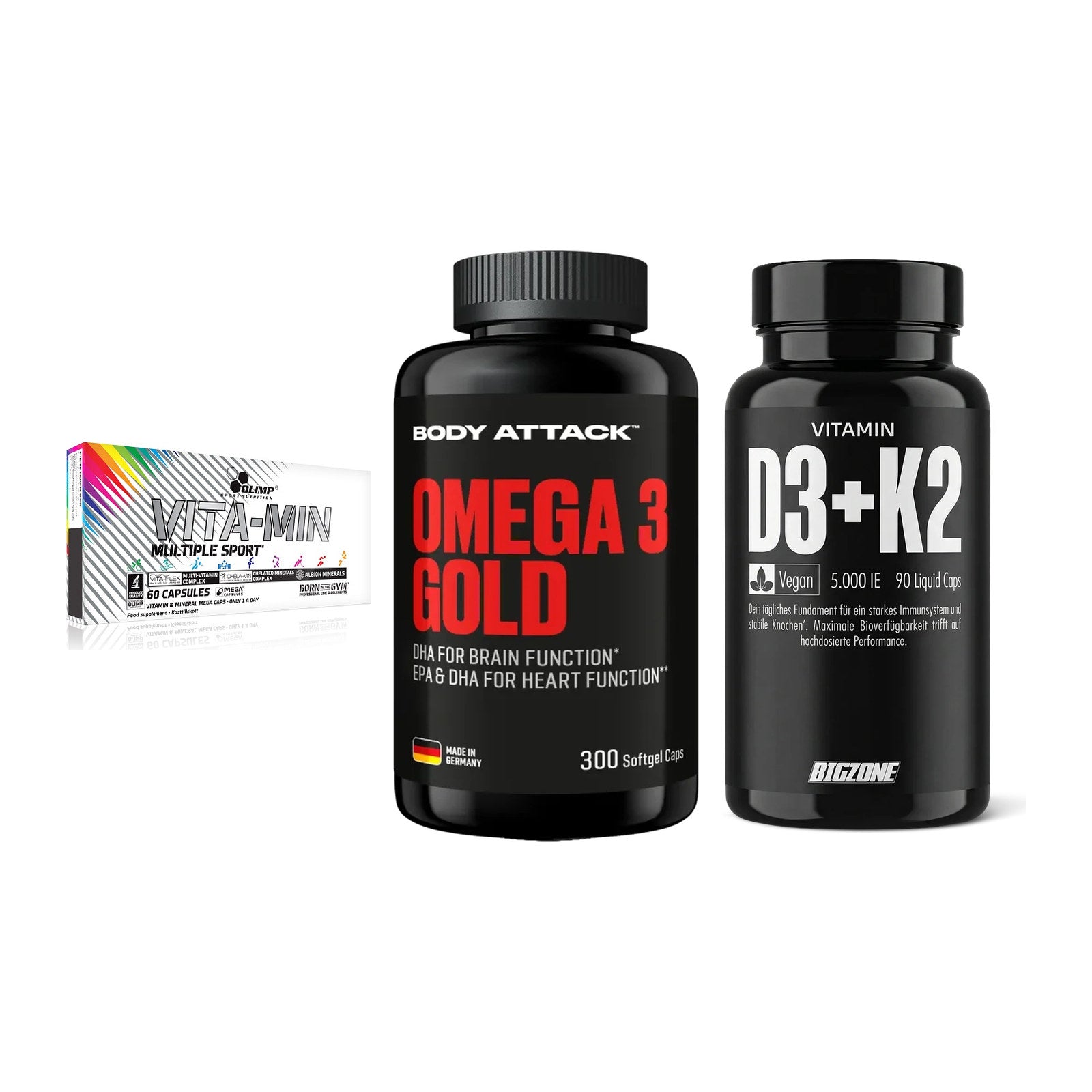 Grundversorgung: Olimp Vita-Min + Body Attack + Big Zone – alle enthaltenen Artikel