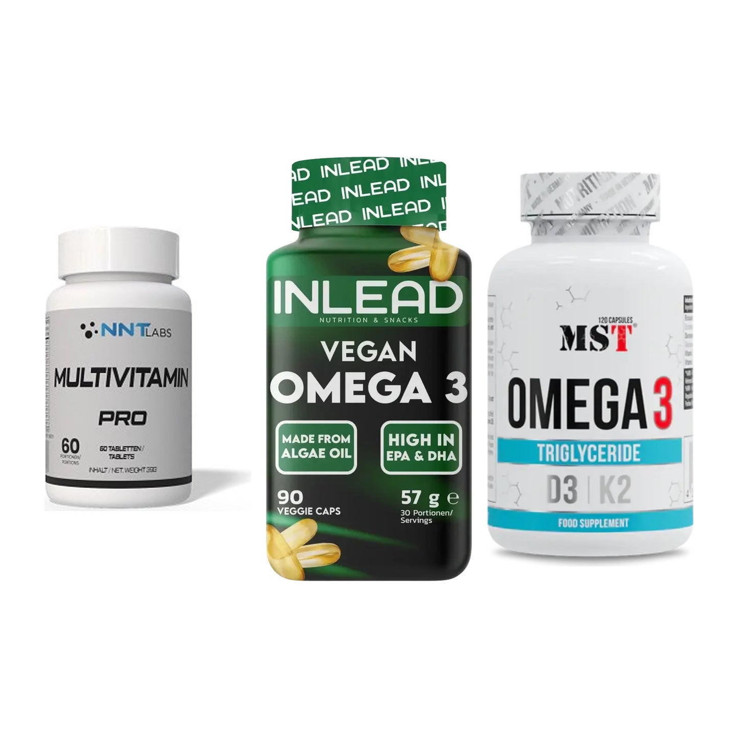 Grundversorgung: NNT Multivitami + INLEAD Vegan + MST Omega 3 500 – alle enthaltenen Artikel