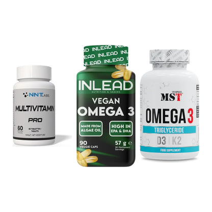 Grundversorgung: NNT Multivitami + INLEAD Vegan + MST Omega 3 500 – alle enthaltenen Artikel
