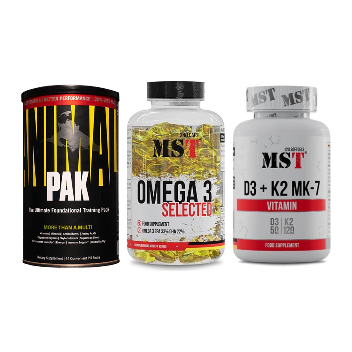 Grundversorgung: Universal + MST Omega 3 + MST Vitamin D3 – alle enthaltenen Artikel