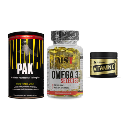 Grundversorgung: Universal + MST Omega 3 + Peak Vitamin D – alle enthaltenen Artikel