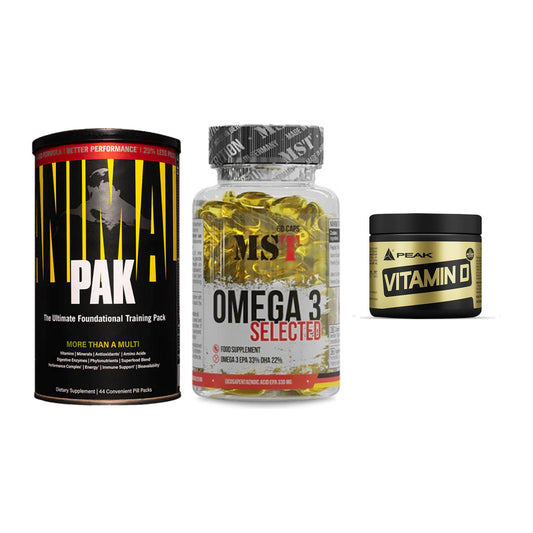Grundversorgung: Universal + MST Omega 3 + Peak Vitamin D – alle enthaltenen Artikel