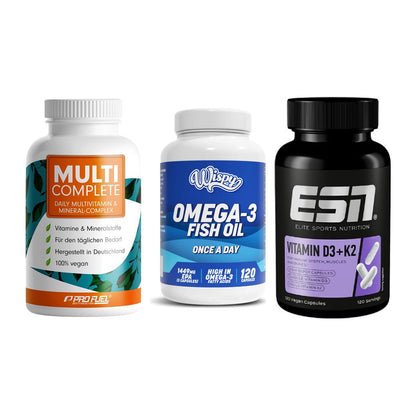 Grundversorgung: ProFuel MULTI + Wispy Omega 3 + ESN Vitamin D3 – alle enthaltenen Artikel