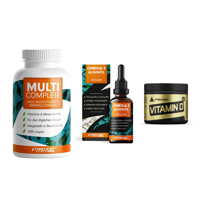 Grundversorgung: ProFuel MULTI + ProFuel Omega 3 + Peak Vitamin D – alle enthaltenen Artikel