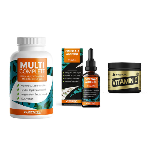 Grundversorgung: ProFuel MULTI + ProFuel Omega 3 + Peak Vitamin D – alle enthaltenen Artikel