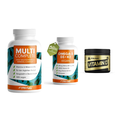 Grundversorgung: ProFuel MULTI + ProFuel Omega 3 + Peak Vitamin D – alle enthaltenen Artikel