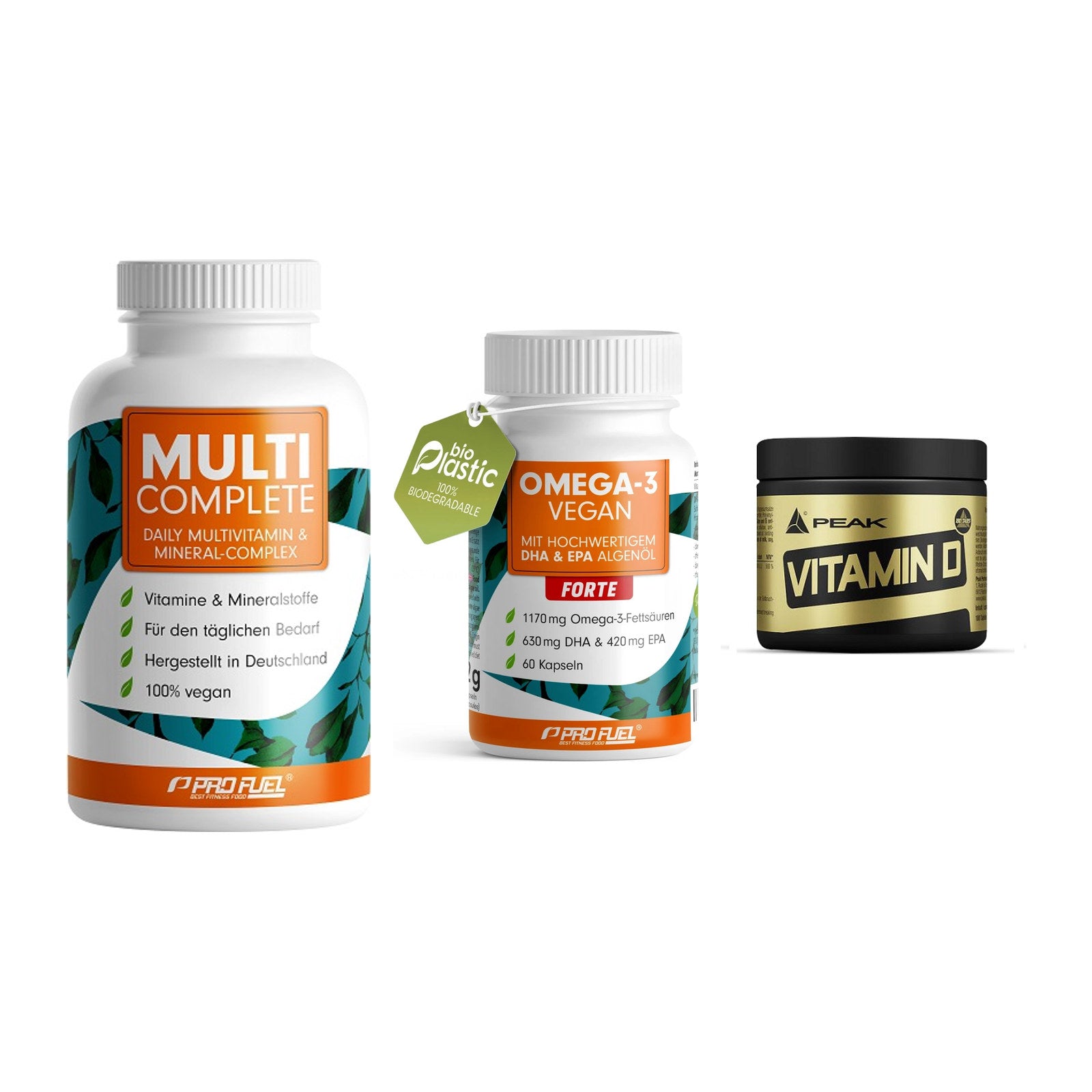 Grundversorgung: ProFuel MULTI + ProFuel Omega 3 + Peak Vitamin D – alle enthaltenen Artikel