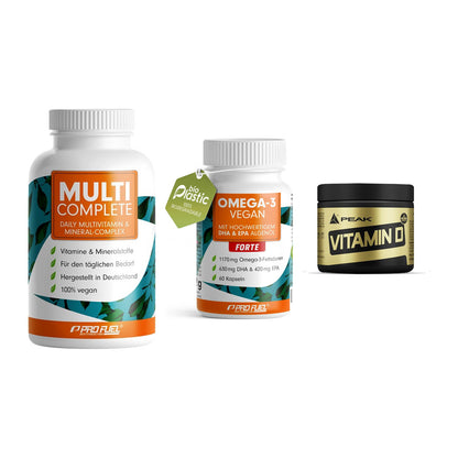 Grundversorgung: ProFuel MULTI + ProFuel Omega 3 + Peak Vitamin D – alle enthaltenen Artikel