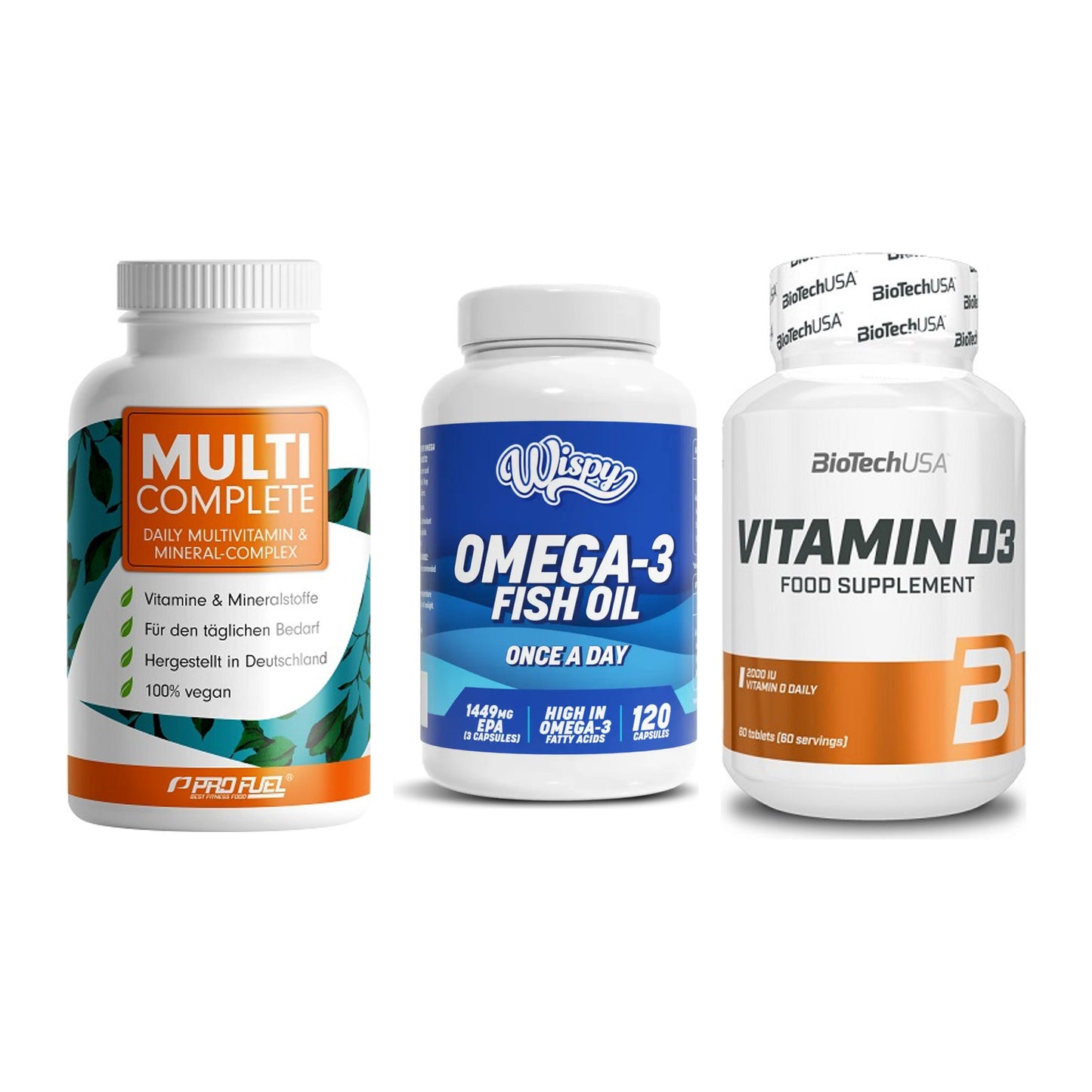 Grundversorgung: ProFuel MULTI + Wispy Omega 3 + BioTech Vitamin – alle enthaltenen Artikel