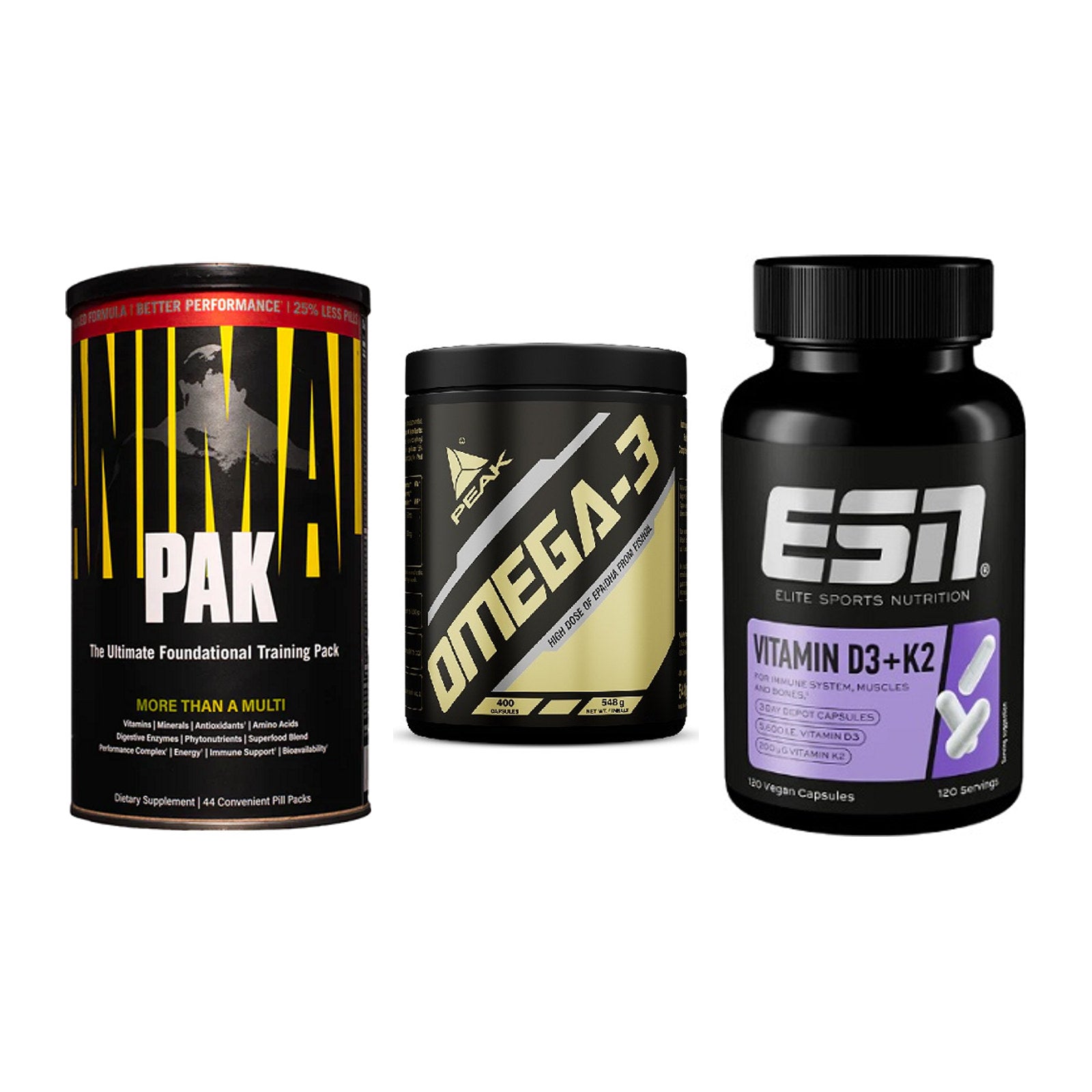 Grundversorgung: Universal + Peak Omega-3 + ESN Vitamin D3 – alle enthaltenen Artikel