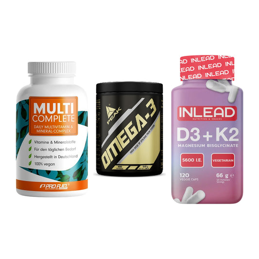 Grundversorgung: ProFuel MULTI + Peak Omega-3 + INLEAD Vitamin – alle enthaltenen Artikel