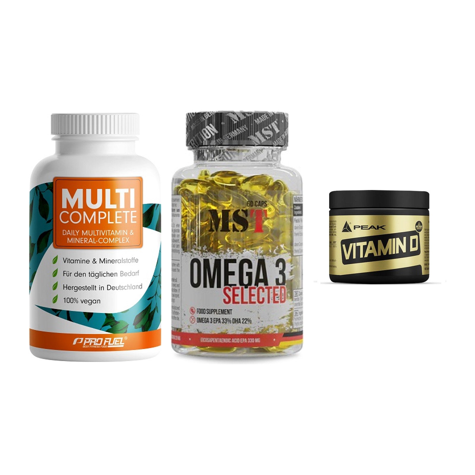 Grundversorgung: ProFuel MULTI + MST Omega 3 + Peak Vitamin D – alle enthaltenen Artikel