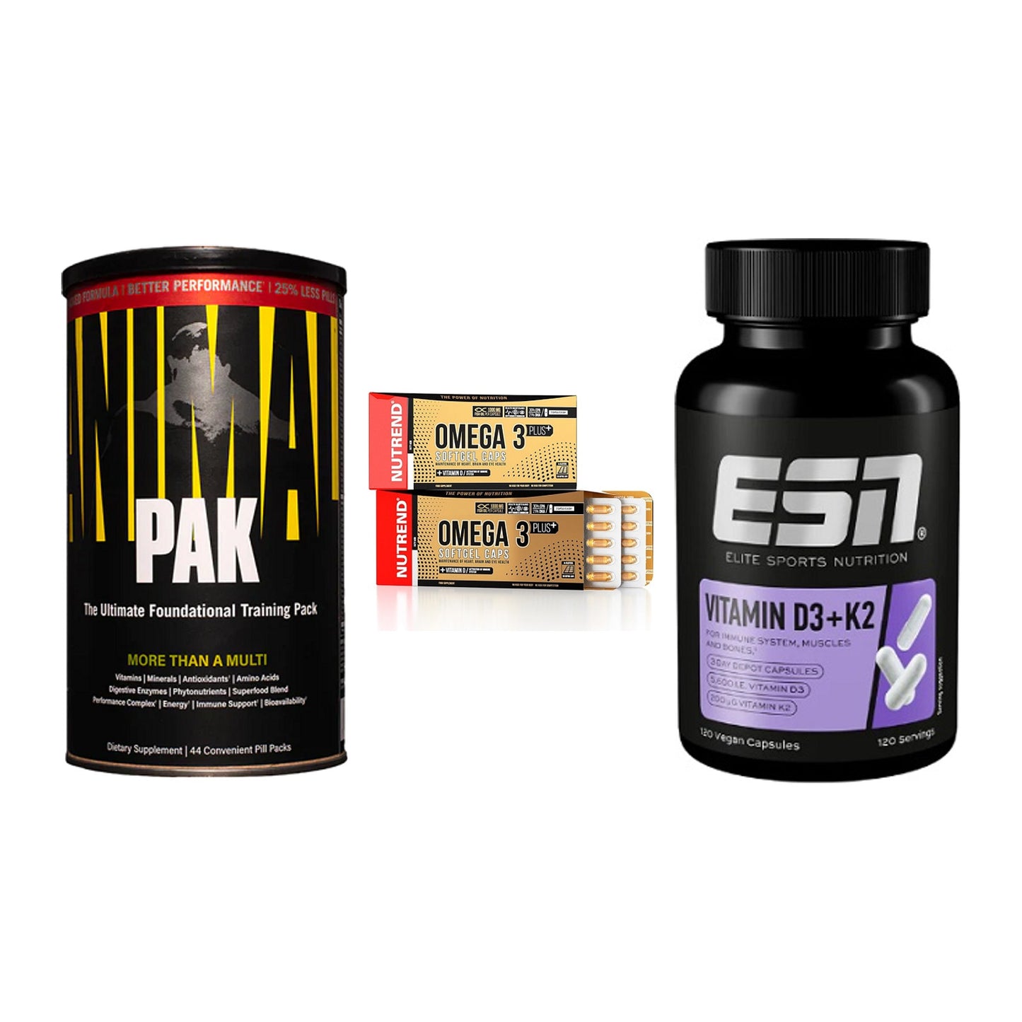 Grundversorgung: Universal + Nutrend Omega 3 + ESN Vitamin D3 – alle enthaltenen Artikel