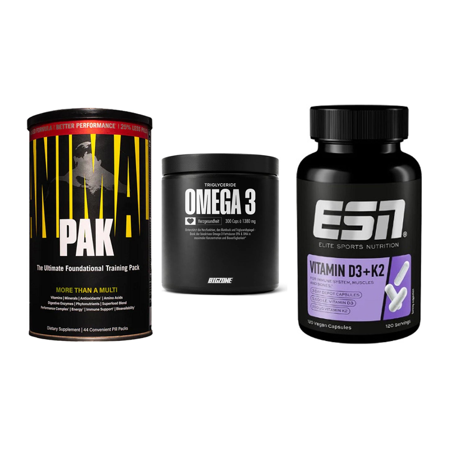 Grundversorgung: Universal + Big Zone Omega + ESN Vitamin D3 – alle enthaltenen Artikel