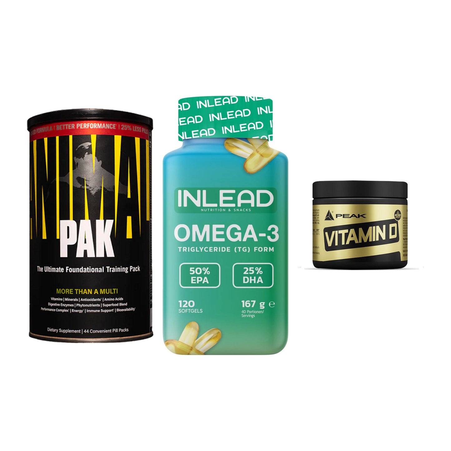Grundversorgung: Universal + INLEAD Omega-3 + Peak Vitamin D – alle enthaltenen Artikel