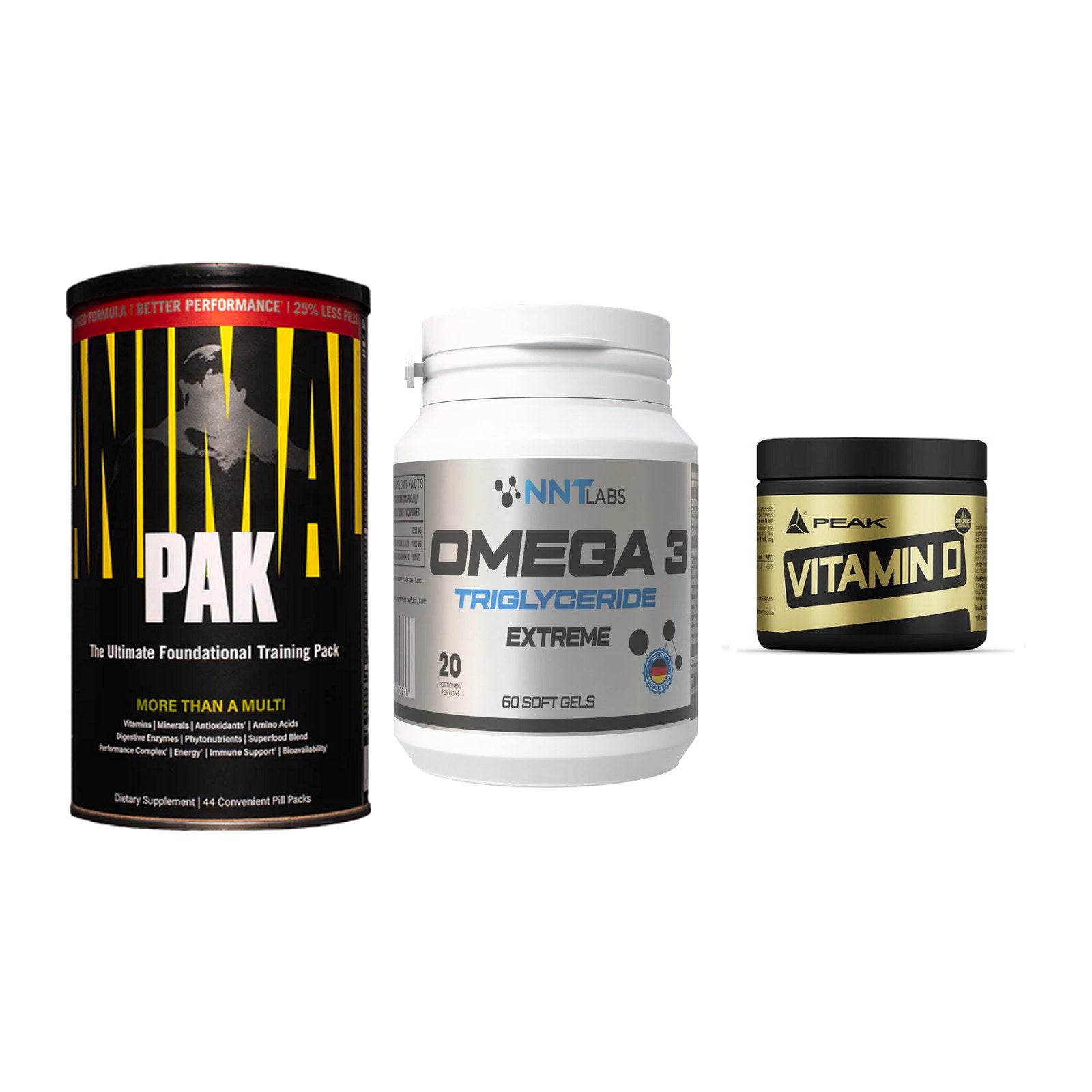 Grundversorgung: Universal + NNT Omega 3 + Peak Vitamin D – alle enthaltenen Artikel