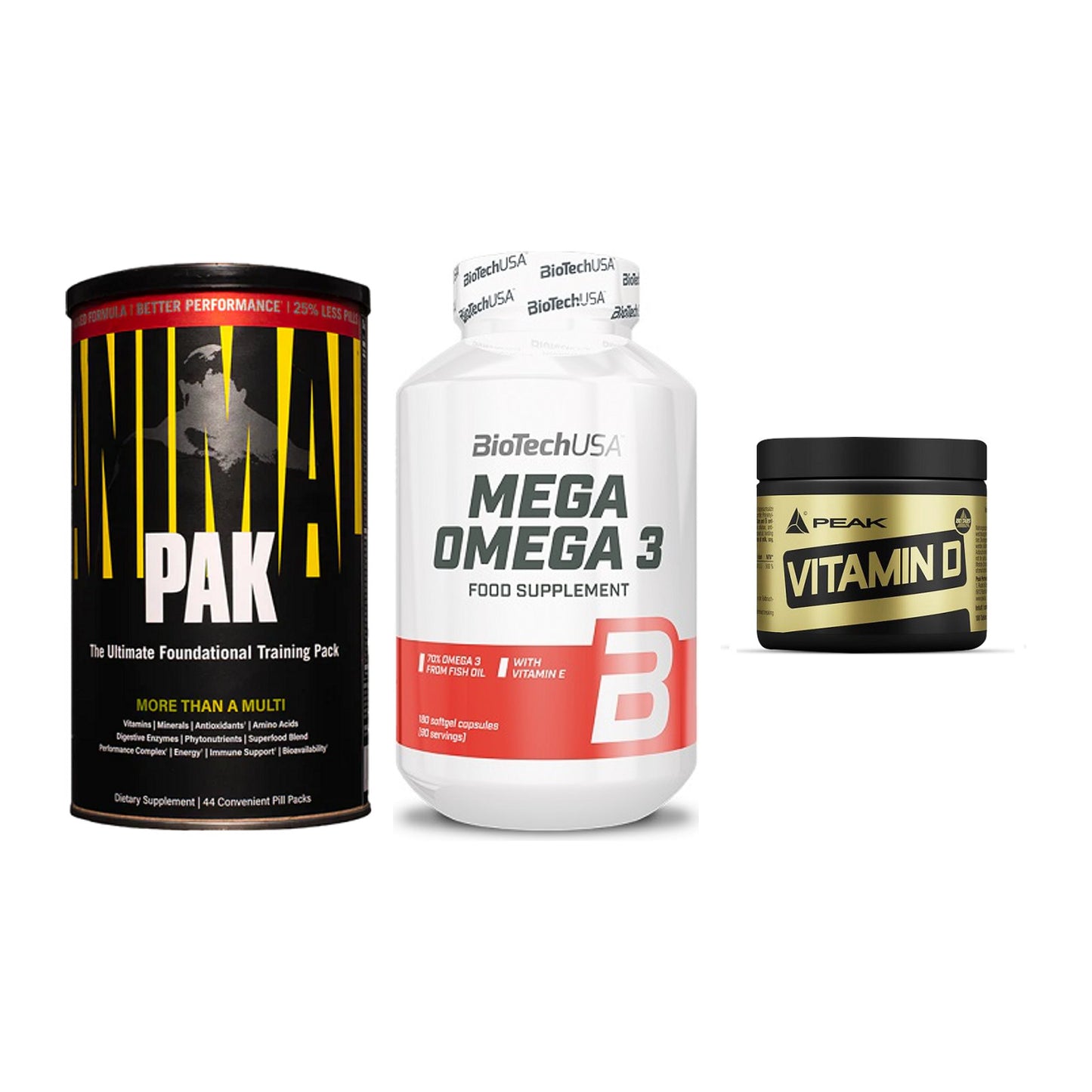 Grundversorgung: Universal + BioTech Mega + Peak Vitamin D – alle enthaltenen Artikel