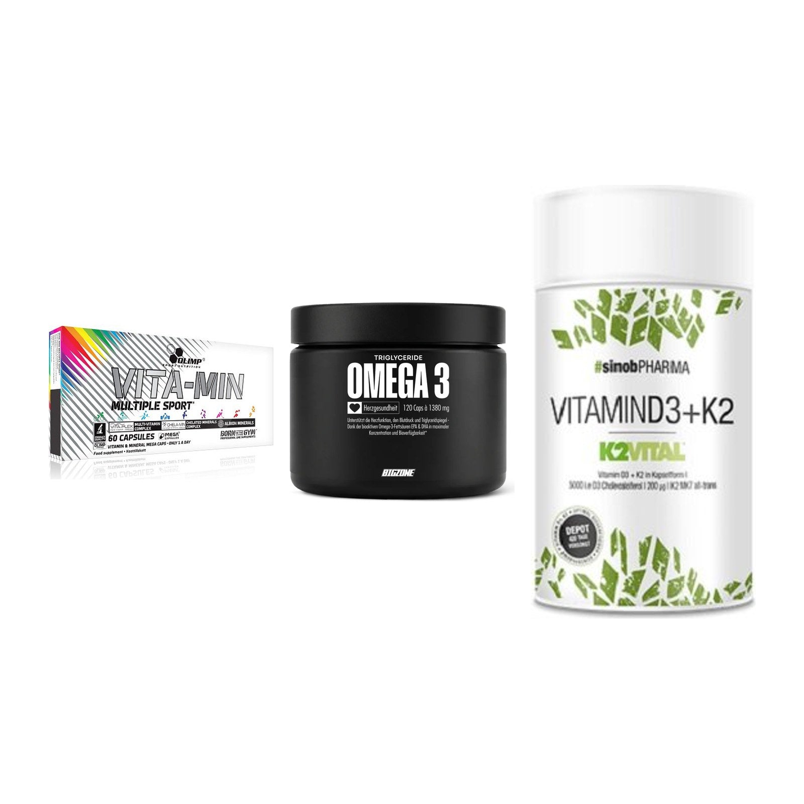 Grundversorgung: Olimp Vita-Min + Big Zone Omega + Sinob Vitamin – alle enthaltenen Artikel