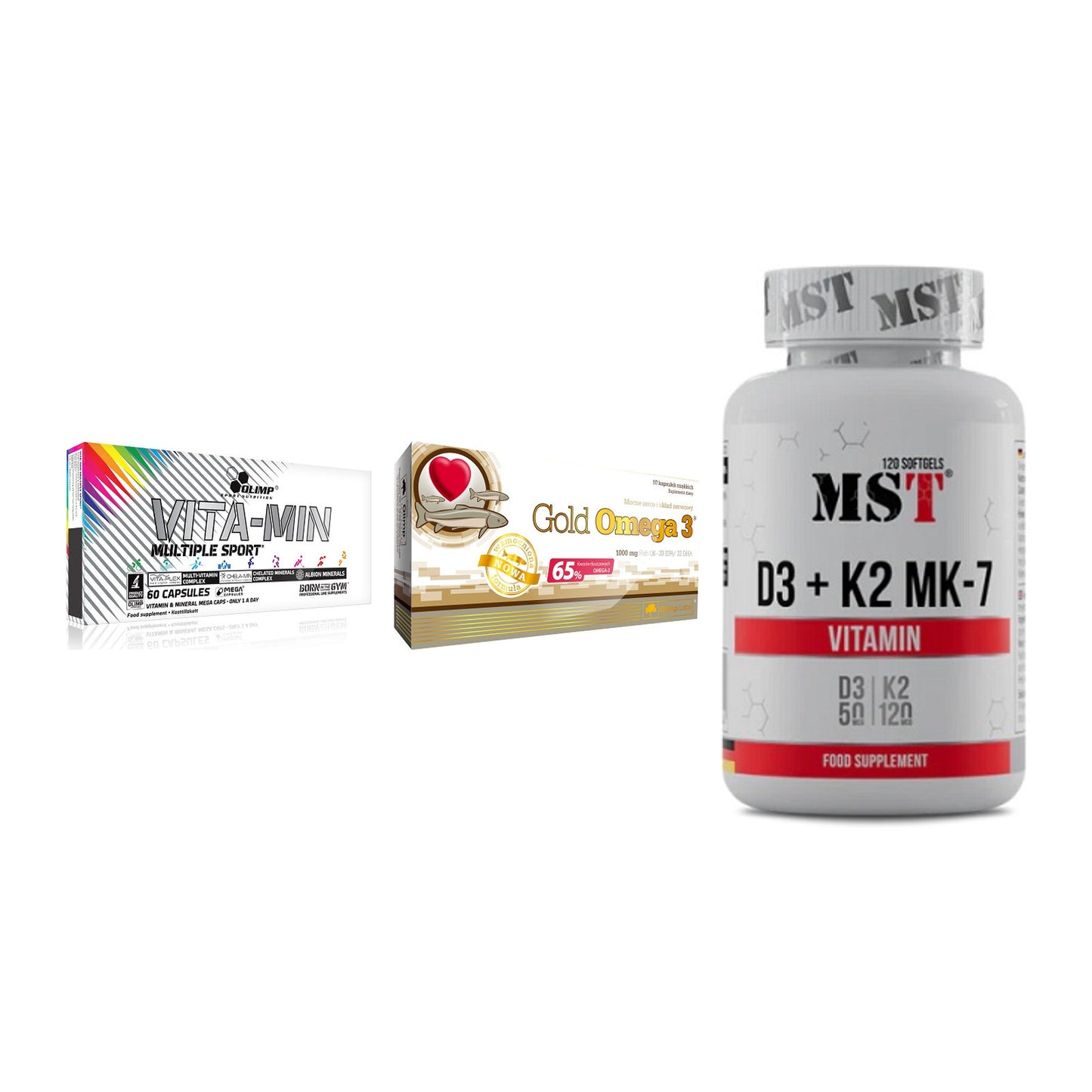 Grundversorgung: Olimp Vita-Min + Olimp Omega 3 + MST Vitamin D3 – alle enthaltenen Artikel
