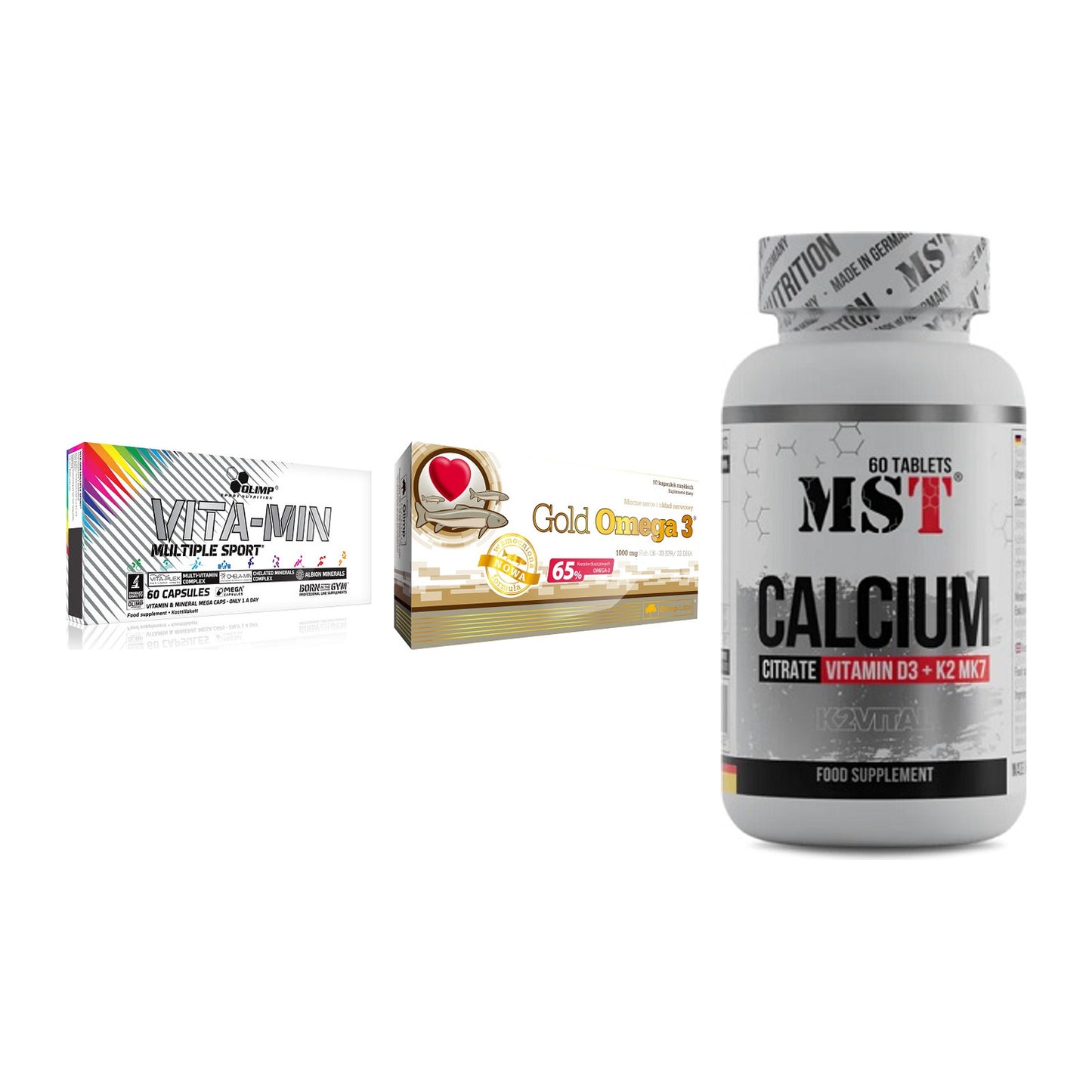 Grundversorgung: Olimp Vita-Min + Olimp Omega 3 + MST Calcium – alle enthaltenen Artikel