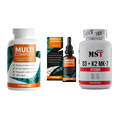Grundversorgung: ProFuel MULTI + ProFuel Omega 3 + MST Vitamin D3 – alle enthaltenen Artikel