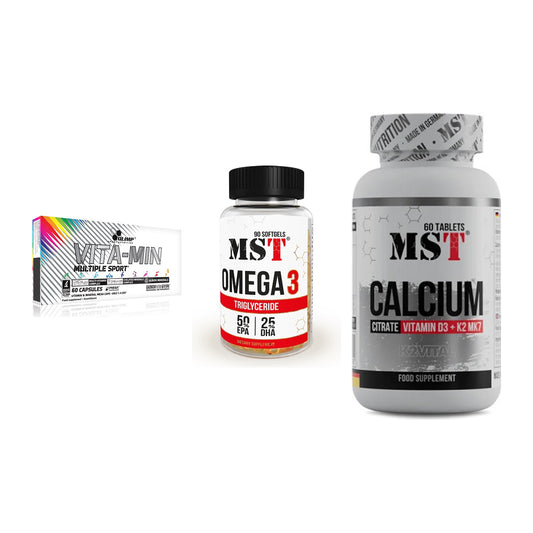 Grundversorgung: Olimp Vita-Min + MST Omega 3 + MST Calcium – alle enthaltenen Artikel
