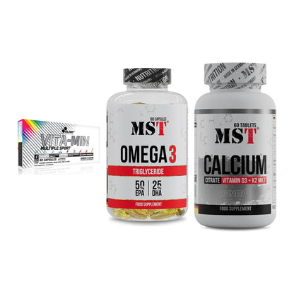 Grundversorgung: Olimp Vita-Min + MST Omega 3 + MST Calcium – alle enthaltenen Artikel