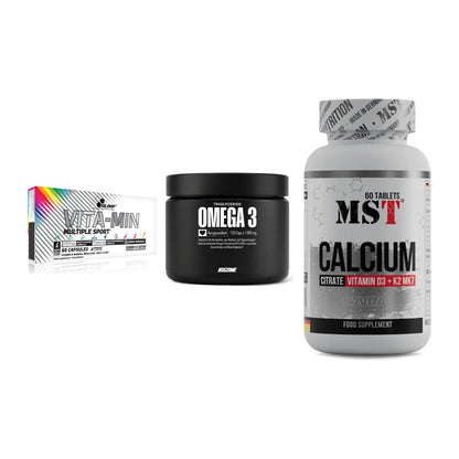 Grundversorgung: Olimp Vita-Min + Big Zone Omega + MST Calcium – alle enthaltenen Artikel