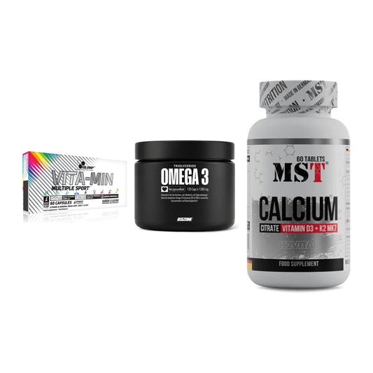 Grundversorgung: Olimp Vita-Min + Big Zone Omega + MST Calcium – alle enthaltenen Artikel